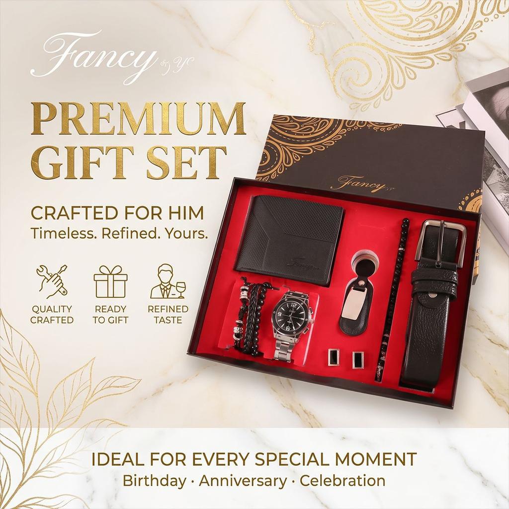Luxury Business Style Paper Souvenir Gift Set with Watch Wallet Belt Keychain & Bracelet-Perfect Valentine's Day Holiday Gift