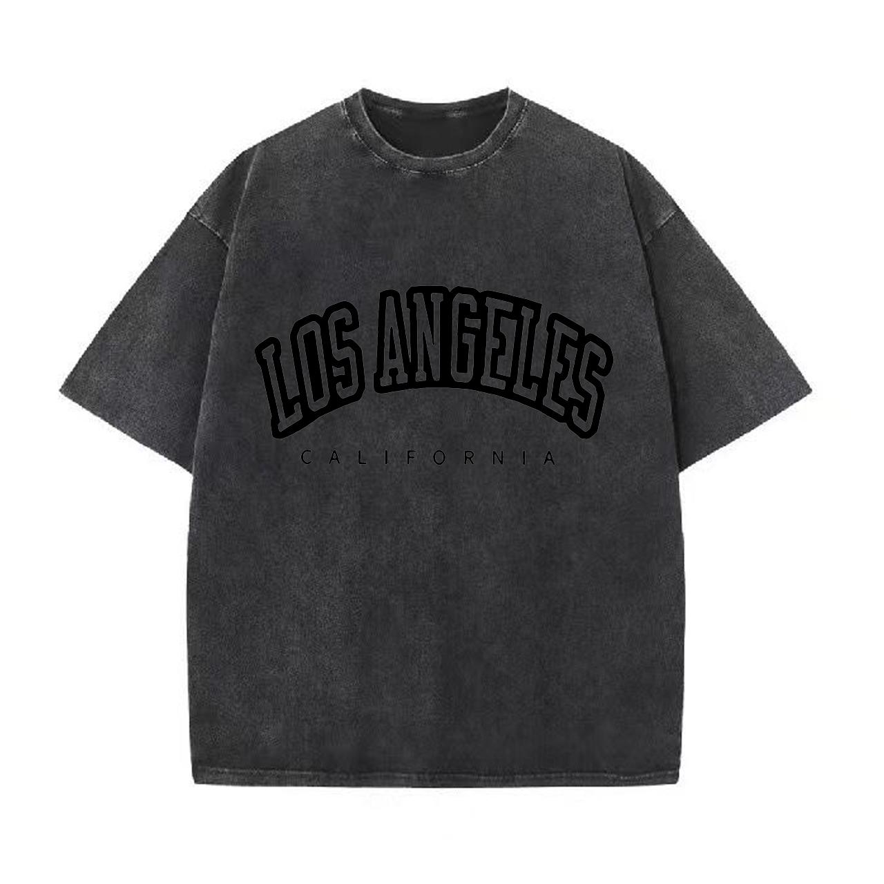 

Ретро-стираная винтажная футболка с коротким рукавом Лос-Анджелес США принт топы женские хлопковые стираные футболки с круглым вырезом состаренные M