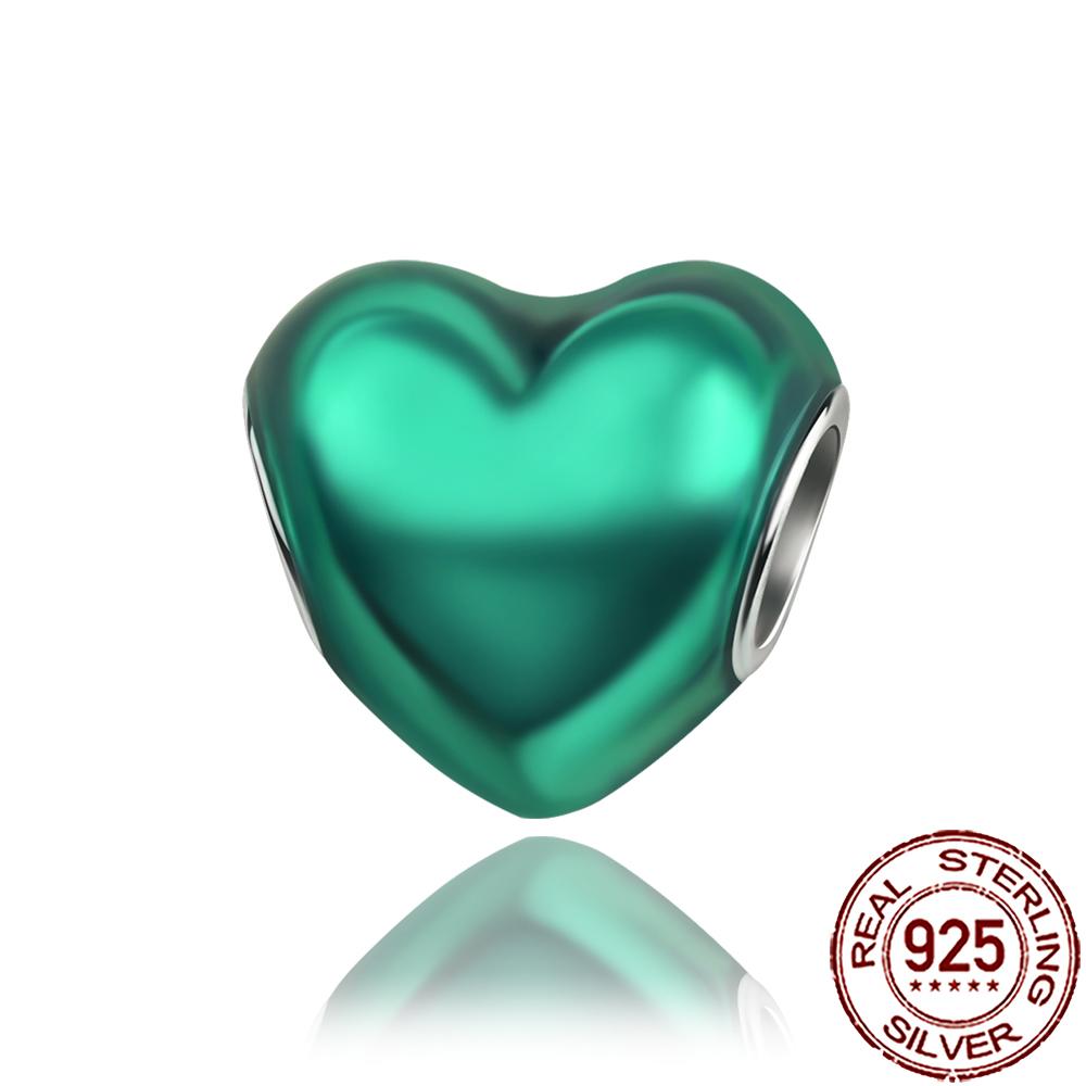 New Charms 925 Silver Colorful Shine Heart Shaped Charm Beads Fit Snake Chain Bracelet Necklace Women DIY Jewelry
