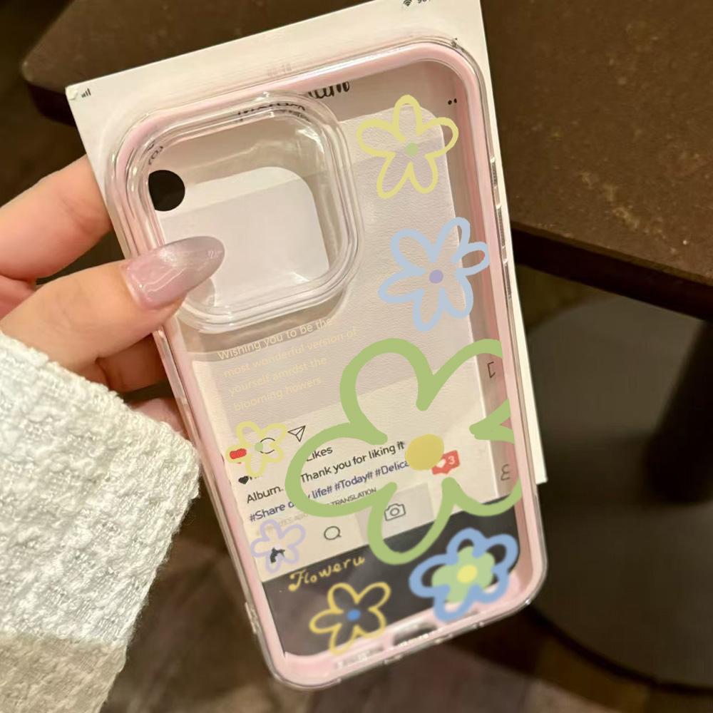 2 in 1 Candy Color Phone Case For iPhone 11 16 17 Pro Max 13 15 14 12 17 Air 17promax Soft TPU Transparent Flower Funda Cover