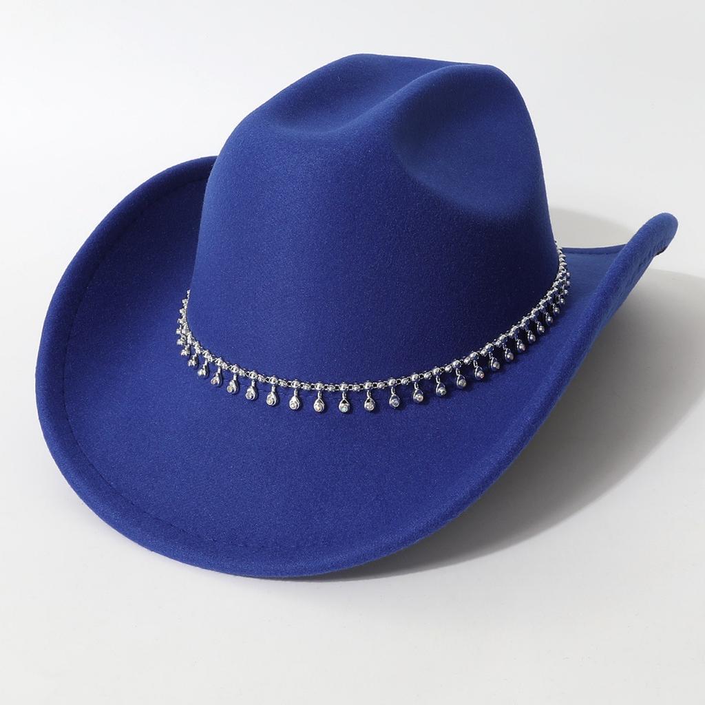 Women's Unisex Western Cowboy Hat with 3D Round Gems, Rhinestones, Rivets, and Chain Decorations, Wedding Party Hat