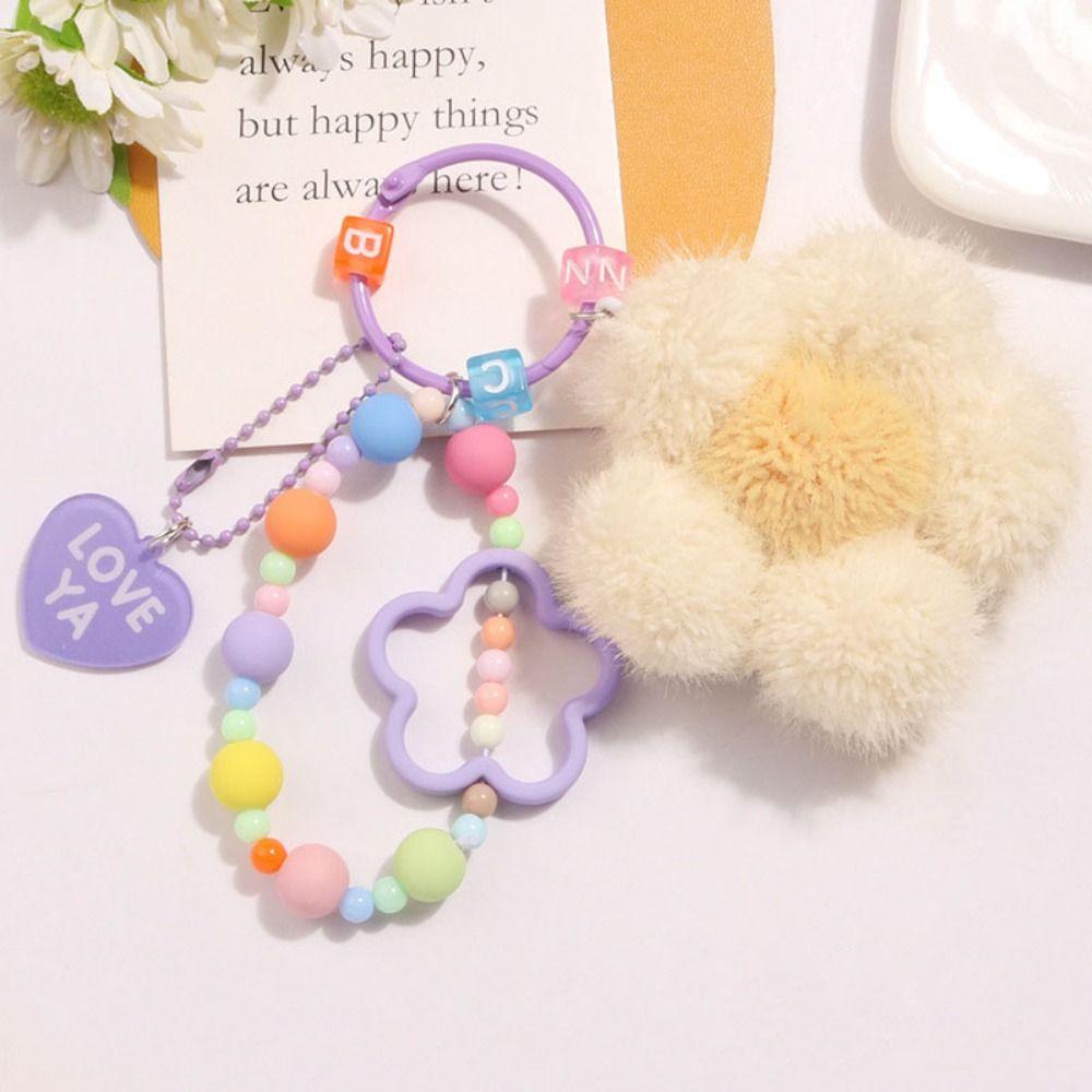 Bag Key Ring Bead Chain Keyring Flower Hairball Keychain Backpack Pendant  Keychain Accessories