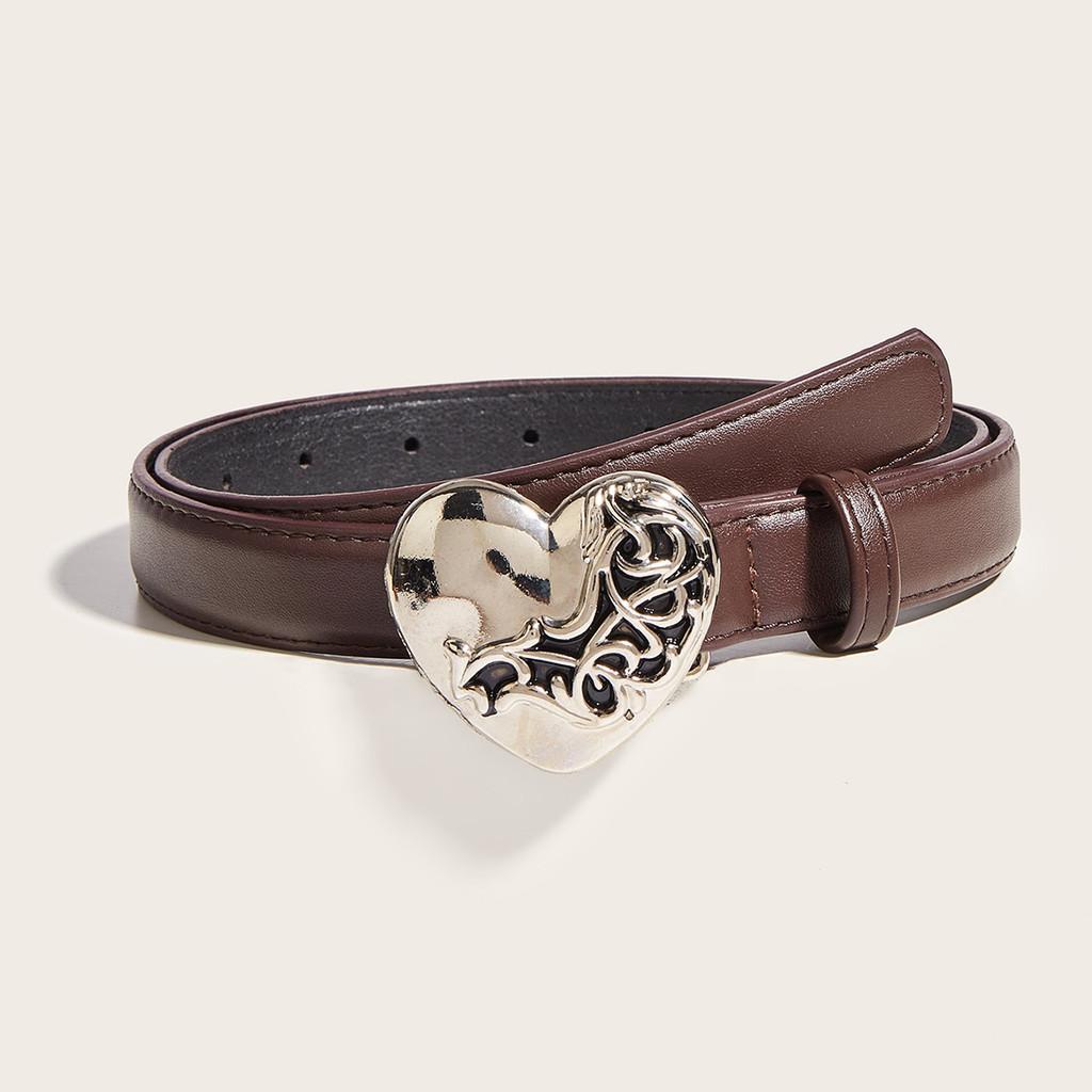 

Metal Heart Button Belt For Womens Casual Denim Jeans Fashion Accessory коричневий