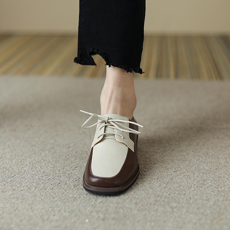 Fashion Summer Shoes Ladies Square Toe Female Footwear British Style Oxfords Women's Autumn 2025 New Retro Dress Preppy Leather Fall Fab