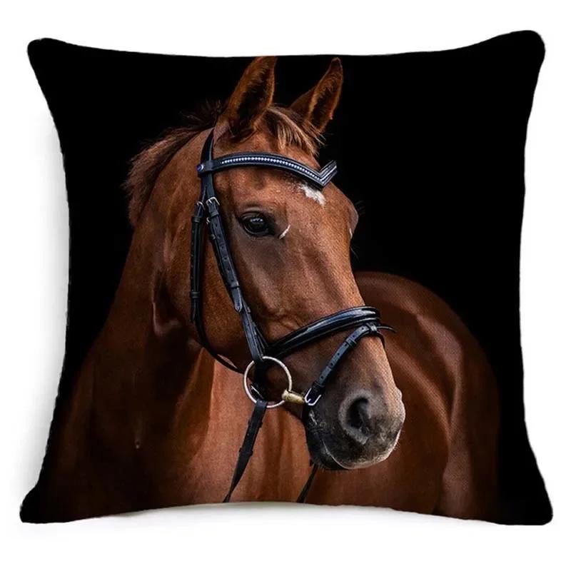 18'' Square Horse Printed Cushion Cover Vintage  Linen Square Pillow Cover  Covers Customized Drop Shipping