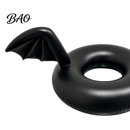 Summer Beach Float Ring Inflatable Pool Float, Creative Bat Wings Decor, Black Thickened PVC Swim for Party Halloween Calm Water Tube