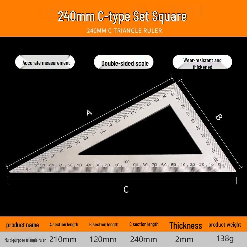 Yuqunhui High-Precision Aluminum Alloy Woodworking Triangle Ruler