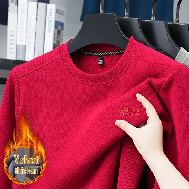 

Men s Anti-Pilling Round Neck Sweatshirt - Autumn/Winter 2025 Collection, Plus Velvet Thick Long Sleeve Versatile Base Layer Top Extra Large