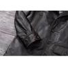 Giacca lunga da uomo in vera pelle, taglia cinese, classica, nera, in pelle di mucca, casual, in tessuto di pelle