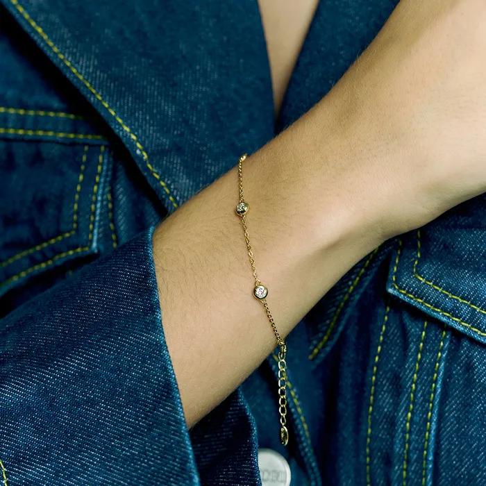14k Bezel Wrapped Diamond Station Bracelet
