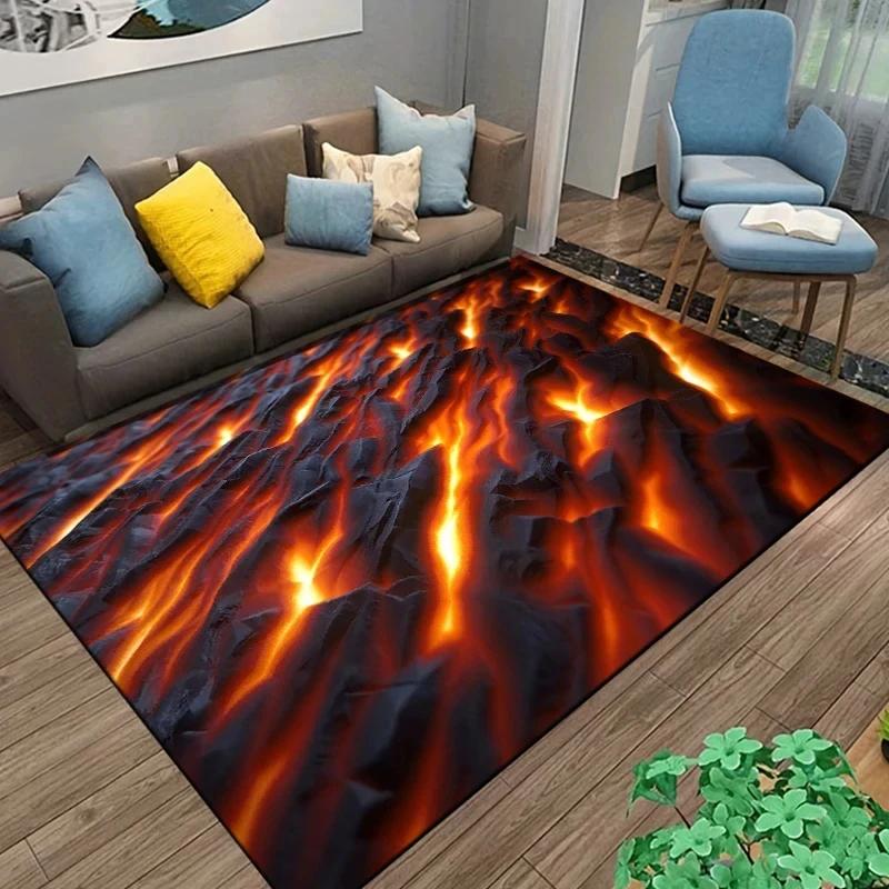 3D Volcano Lava Carpet Rug Living Room Decor Visual Effects Carpets Bedroom Bedside Soft Foot Mat Home Kitchen Entrance Doormat