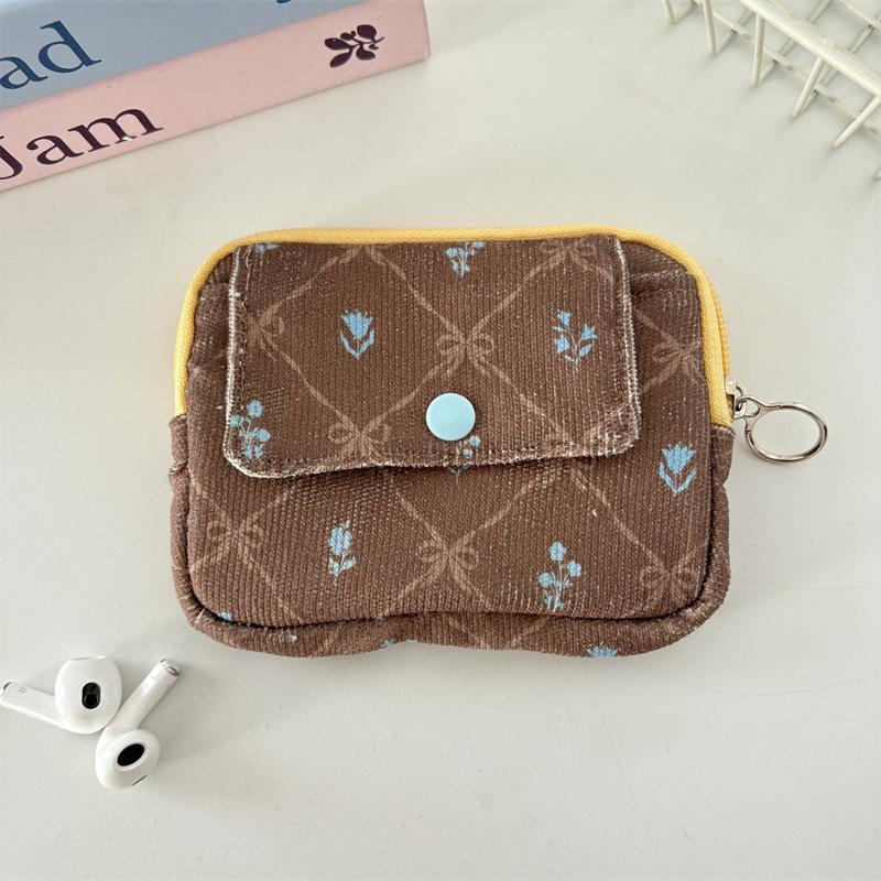 New Flower Dot Bow Print Color Coin Purse Square Hasp Zipper Corduroy Money Card Lipstick Wallet Portable Mini Card Holder Wallet