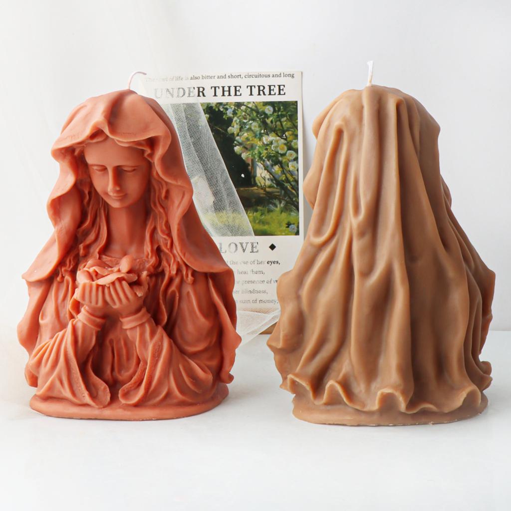 DIY bouquet Virgin Mary candle silicone mold curly hair goddess resin mold Virgin Mary statue sculpture gypsum mold Jesus molds