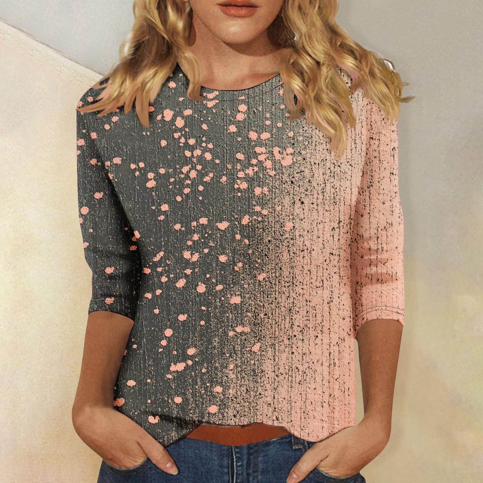 

Женская мода повседневная три четверти рукава цветочный принт горловина топ S