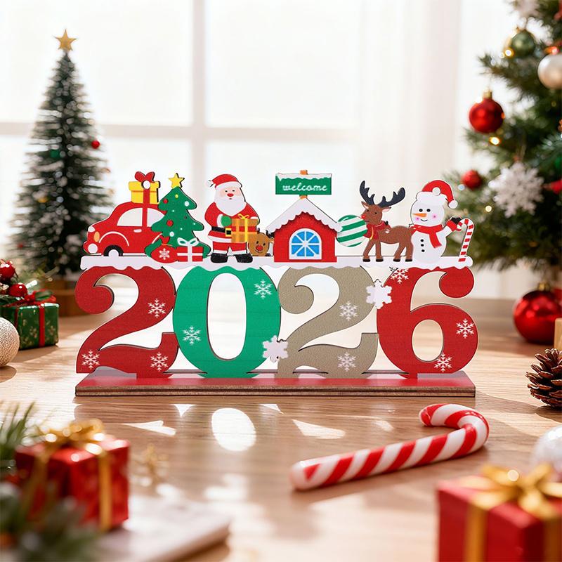 Christmas Wooden Ornament 2026 Santa Claus Snowman Desktop Decoration Christmas Sign For Home New Year Gifts Navidad