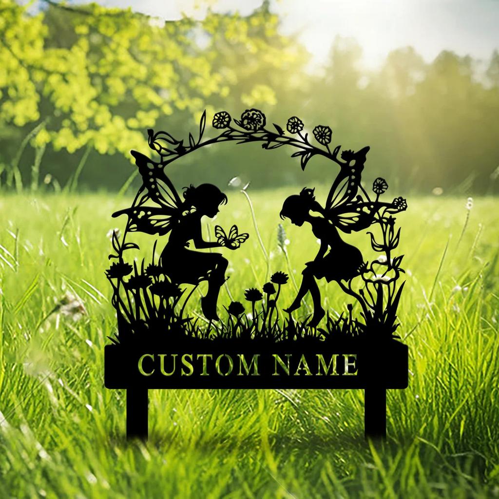 Custom Metal Fairy Garden Stake, Personalized Yard Sign Outdoor Decor