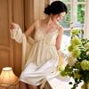 Sexy Pajamas Women's Ice Silk Summer with Chest Pad Lace Pure Desire Wind Princess Suspender Nightdress Bathrobe Set Loungewear