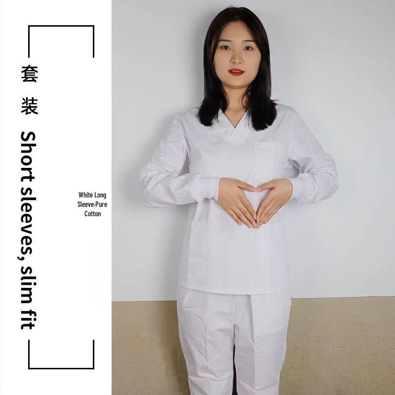 Women's Long Sleeve Surgical Scrub Suit - All-Cotton Nurse Uniform for Medical Staff