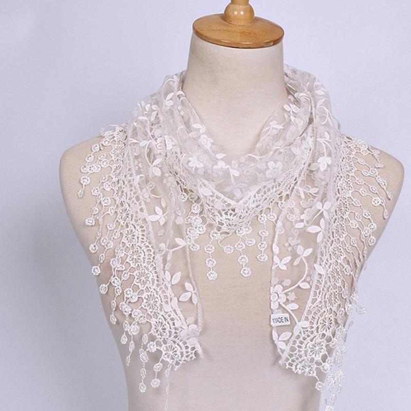 2025 New Floral Lace Triangle Scarf Tassel Shawl Female Classic Casual Transparent Breathable Scarves Sunscreen
