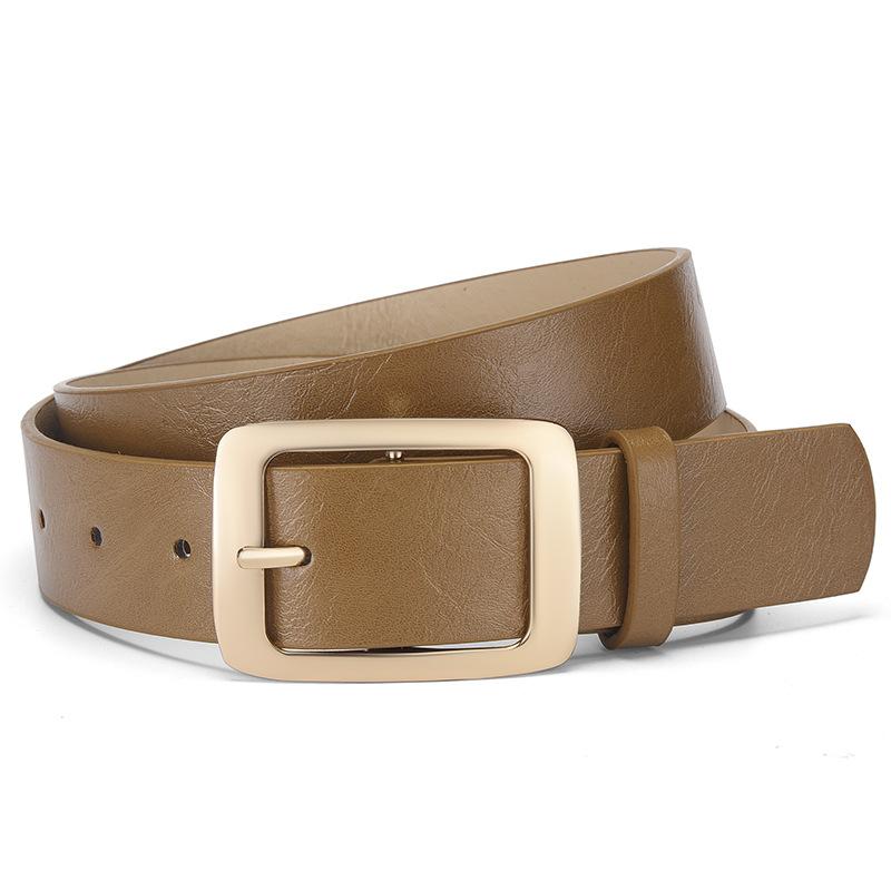 Simple Metallic Gold Pin Buckle Belt For Women Fashion Casual Jeans Accessories Girdle Goth Retro Pu Leather White Waistband