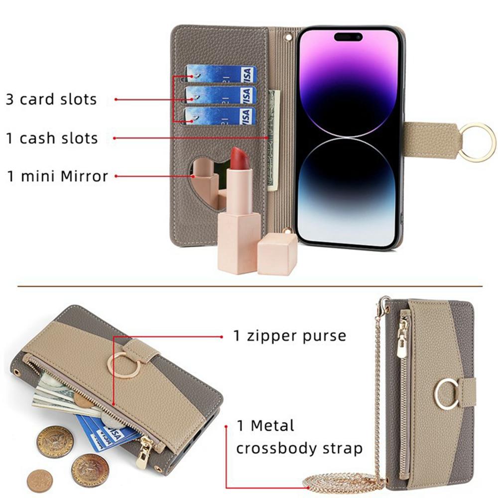 For Motorola Moto G85 5G/S50 Neo 5G Case Mirror Wallet Leather Phone Cover with Chain Shoulder Strap