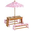 Kids Picnic Table Set with Removable & Foldable Umbrella, Storage Boxes, Flamingo Theme, Pink