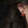 New Red Zircon Cherry Earrings Stud Fresh Trendy Style Women's Shiny Crystal Dangle Earrings Party Exquisite Jewelry Accessories