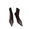 2025 autumn and winter new brown pointed metal buckle high heel thin boots women's soft leather short boots
