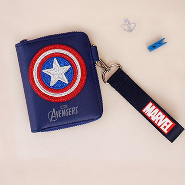 Marvel Captain America Glitzer-Riemen-Geldbörse für Münzen, Transportkarten, Reißverschluss-Typ, 2-fach gefaltete Halb-Geldbörse, Gruppengeschenk