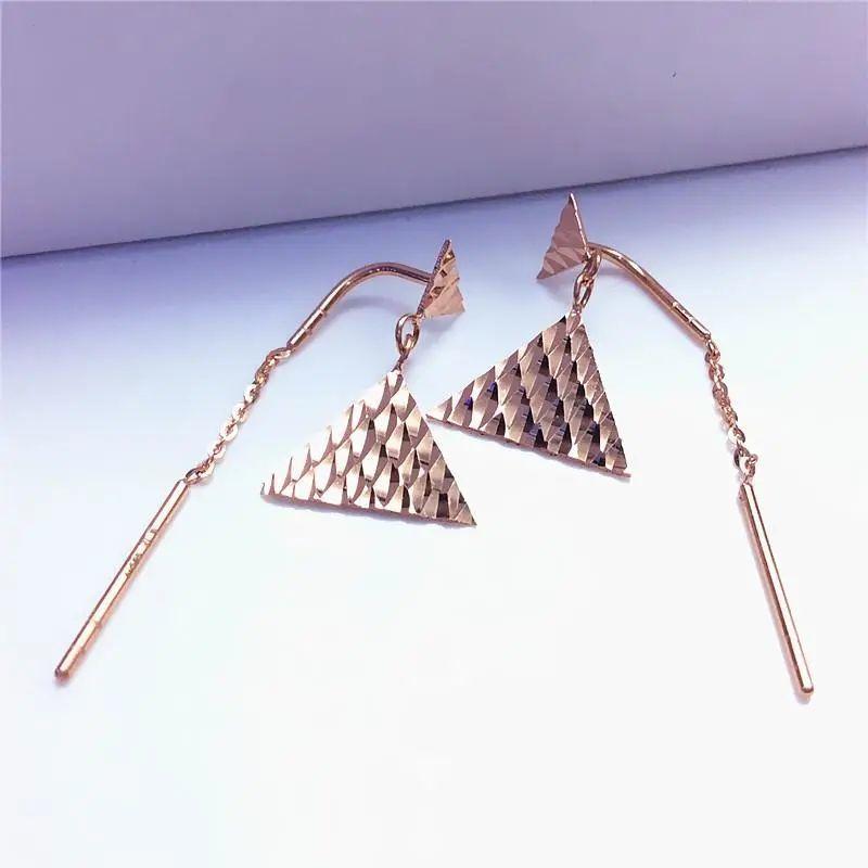 Exquisite Purple Gold Colored Gold Geometric Triangular Long Earrings Fashionable Foreign High-End Versatile Rose Gold Plated Earrings