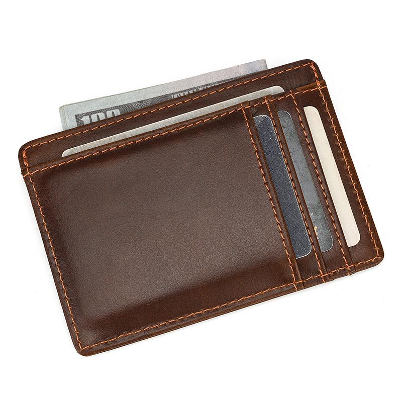 Genuine Leather Ultra-Thin Card Holder Wallet for Men & Women with Photo Slot and Dollar Clip