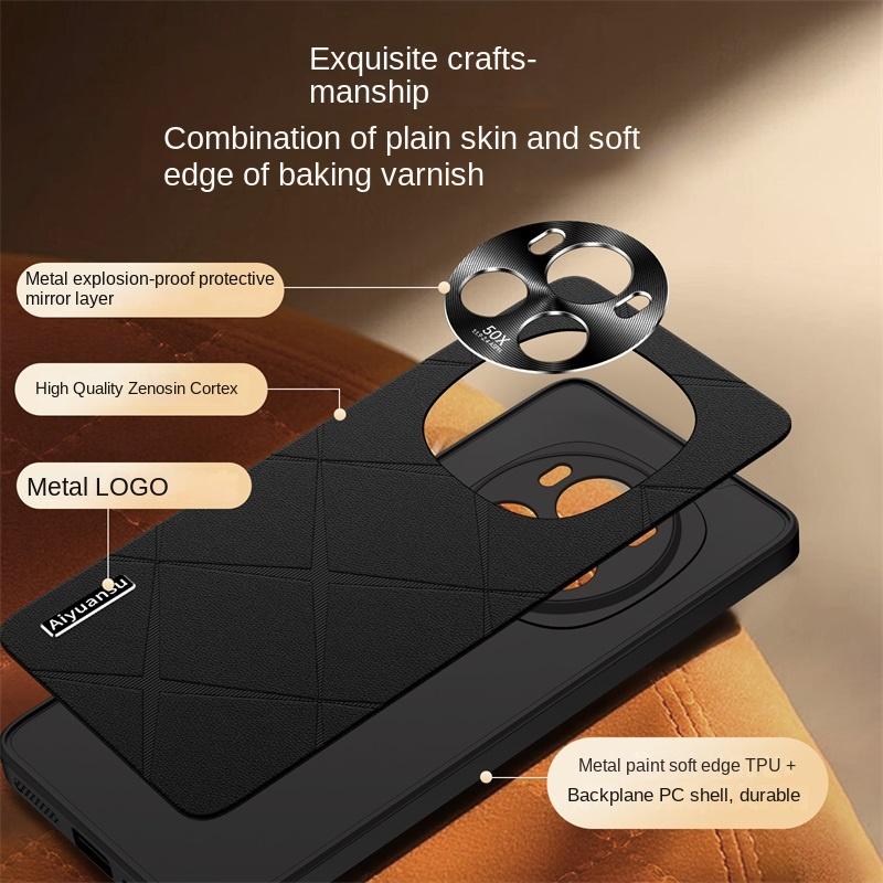 For Honor Magic 6 6 Pro High- Vegan Leather Metal Lens Protection Anti-drop and Anti-fingerprint Phone Case