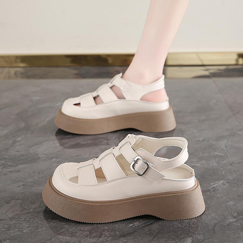 

Модные женские сандалии на толстом каблуке, женская новая обувь с открытым носком, модные повседневные сандалии, женские дизайнерские сандалии на плоской подошве в римском стиле, лето 2025 40 бежевый