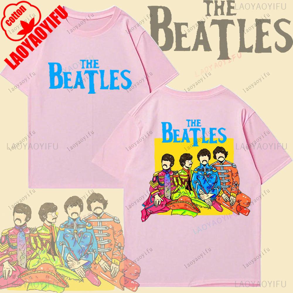 The Beatles Black Rock Band Tshirt Unisexs TShirt Y2k Street Fashion Streetwear Cotton Tops Oneck Shortsleeve Sweatshirt