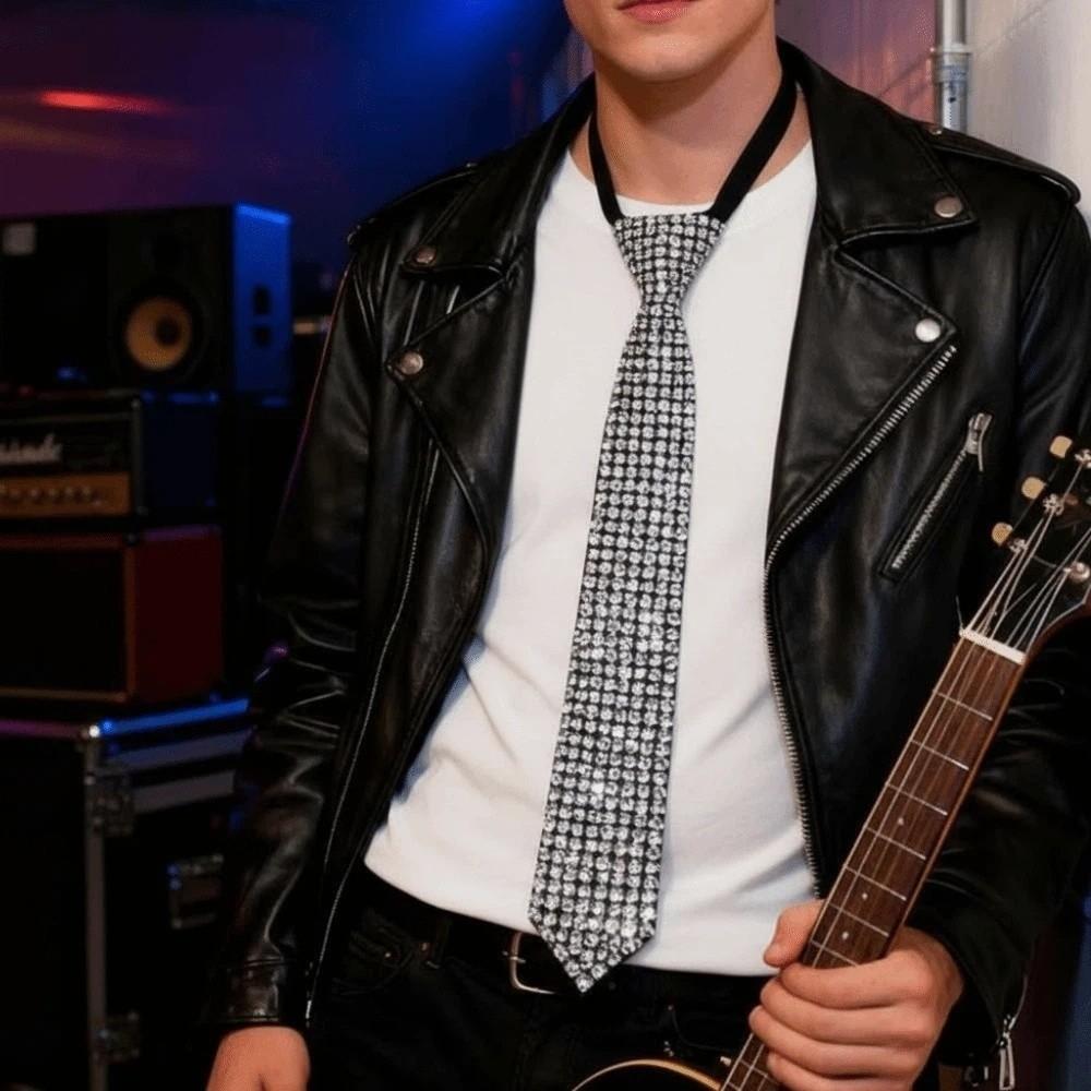 Choker Full Rhinestone Tie Locomotive Style Pre-tied Tie Y2K Punk Style Long Necktie  Students