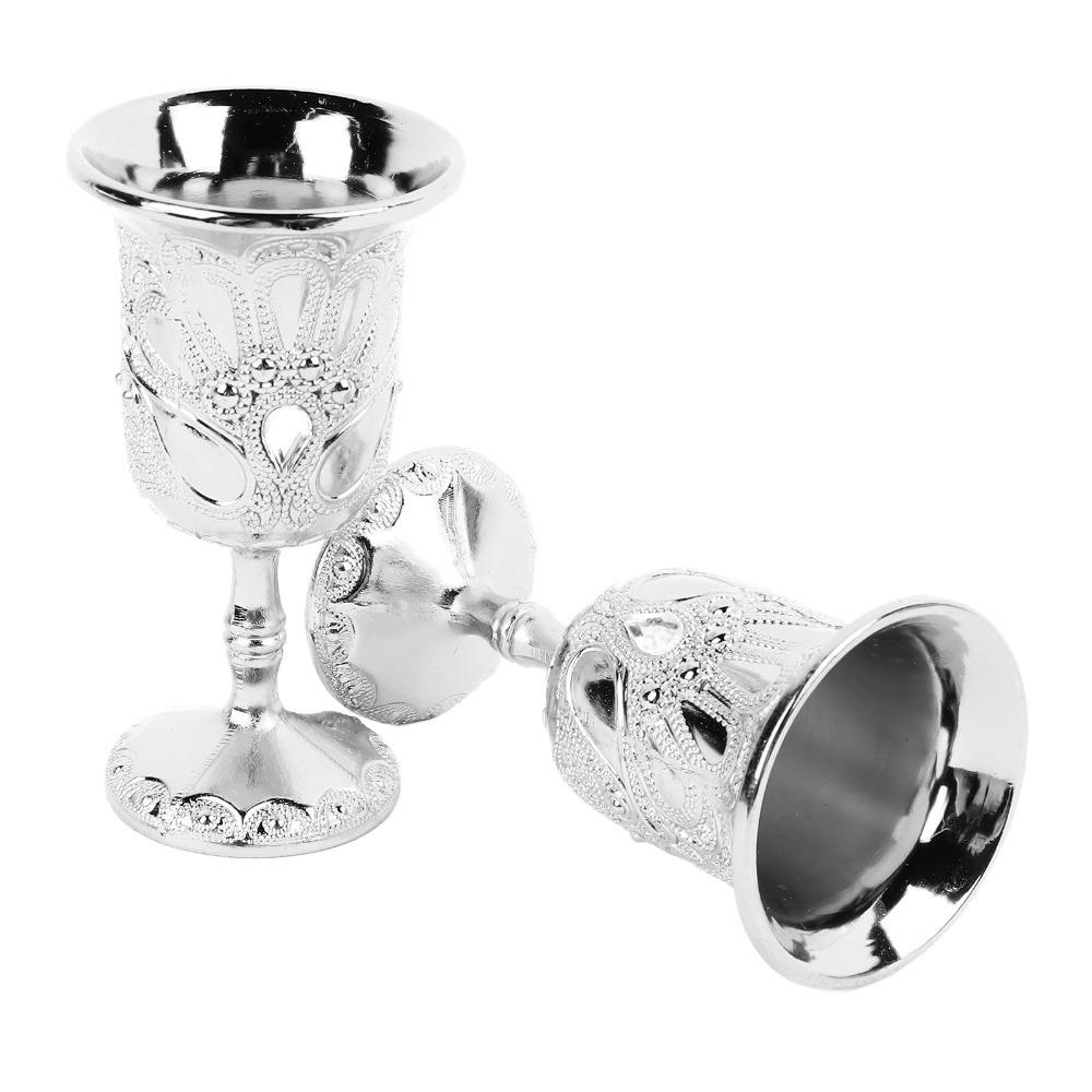 2pcs Silver Metal Wine Glass Exquisite Cocktail Glass Goblets & Chalices Chalice Goblet Banquet