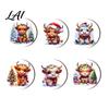 Holiday Table Decor 4/6Pcs Christmas Animal Wooden Coaster Festive Plaid Floral Round Drink Housewarming Gift Ideas Mats Decorations for Home Office