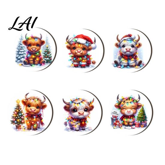 Holiday Table Decor 4/6Pcs Christmas Animal Wooden Coaster Festive Plaid Floral Round Drink Housewarming Gift Ideas Mats Decorations for Home Office