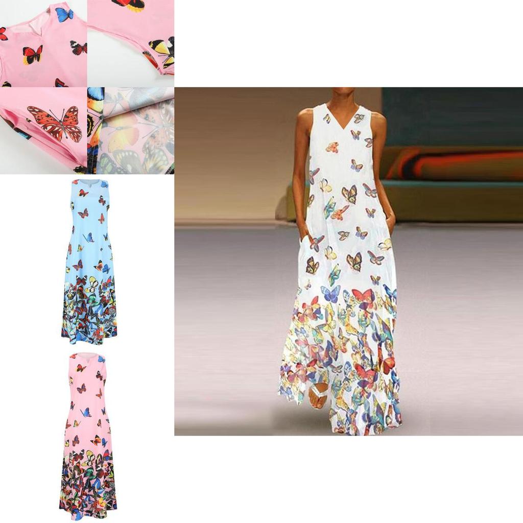 Elegante Abito Lungo Maxi Bohemia Senza Maniche da Donna per Feste Estive in Spiaggia in Taglie Forti