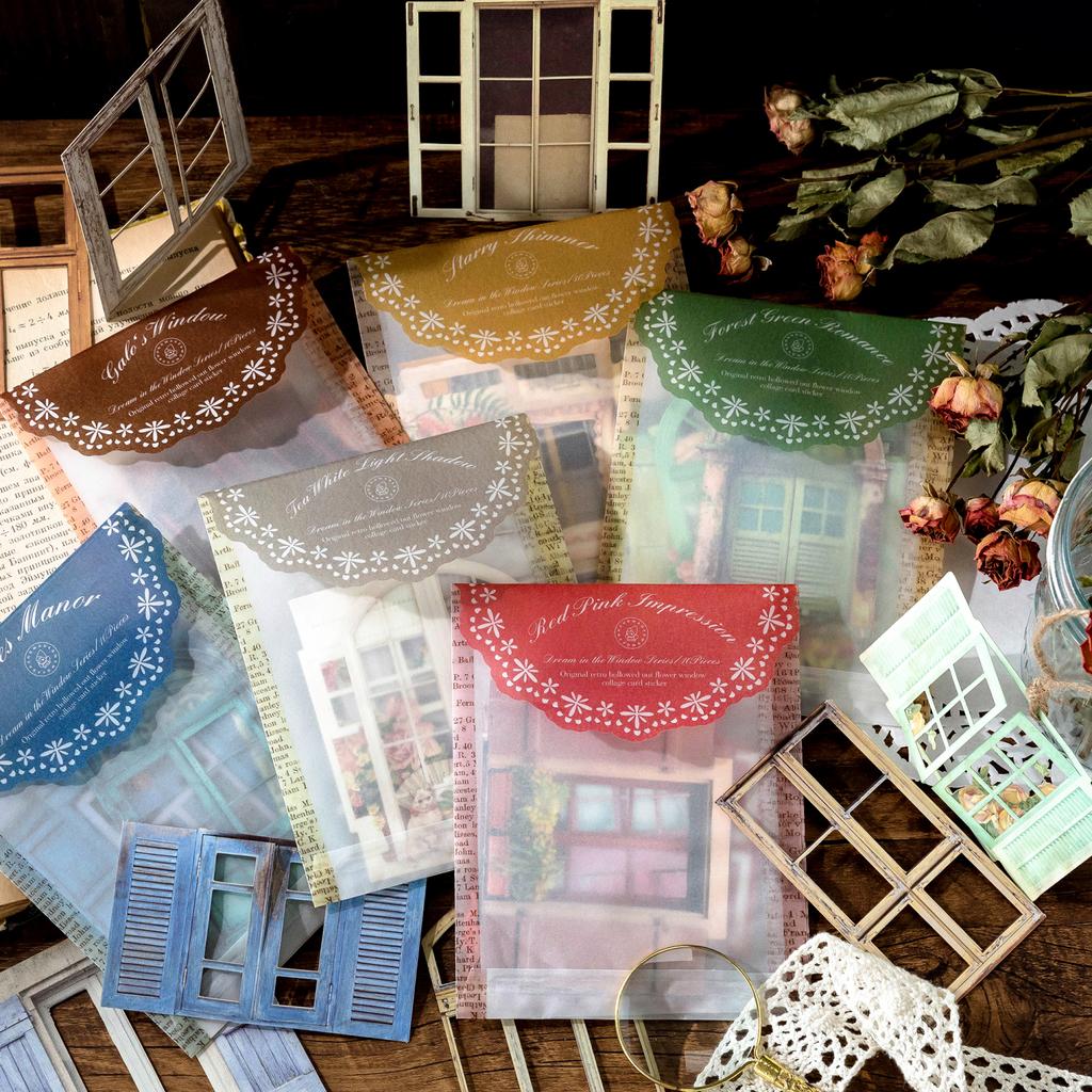 10 Sheets Vintage Hollow Door Window Sticker Diy Diary Decoration Plant Flower INS Sticker Album Scrapbooking Kawaii Stationery
