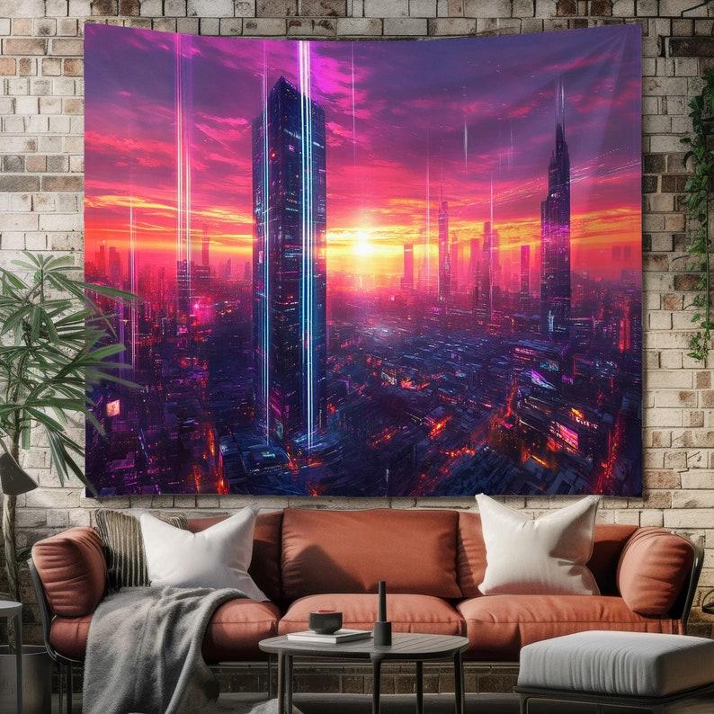 Cyberpunk Sunset City tapestry 75x100 чёрный