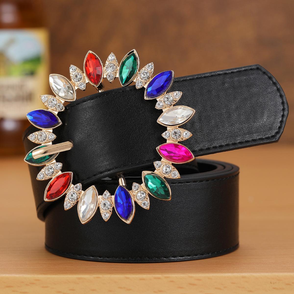 

Цветной декоративный пояс с каплями воды, женский кожаный ремень с ромбовидной застежкой 112cm чёрный