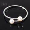 2Pcs/Set Women Elegant Jewelry Set Shiny Rhinestones Faux Pearls Adjustable Open Collar Necklace Bangle Set