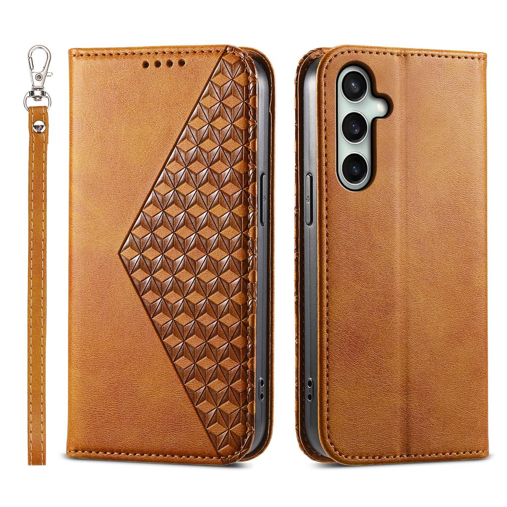 For Samsung Galaxy S25 FE Case Calf Texture PU Leather Wallet Phone Cover with Wrist Strap