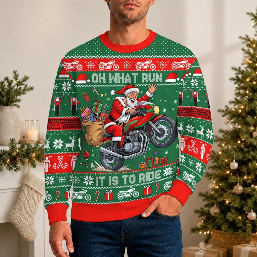 Men's Casual Neck Pullover Sweatshirt with Christmas Print