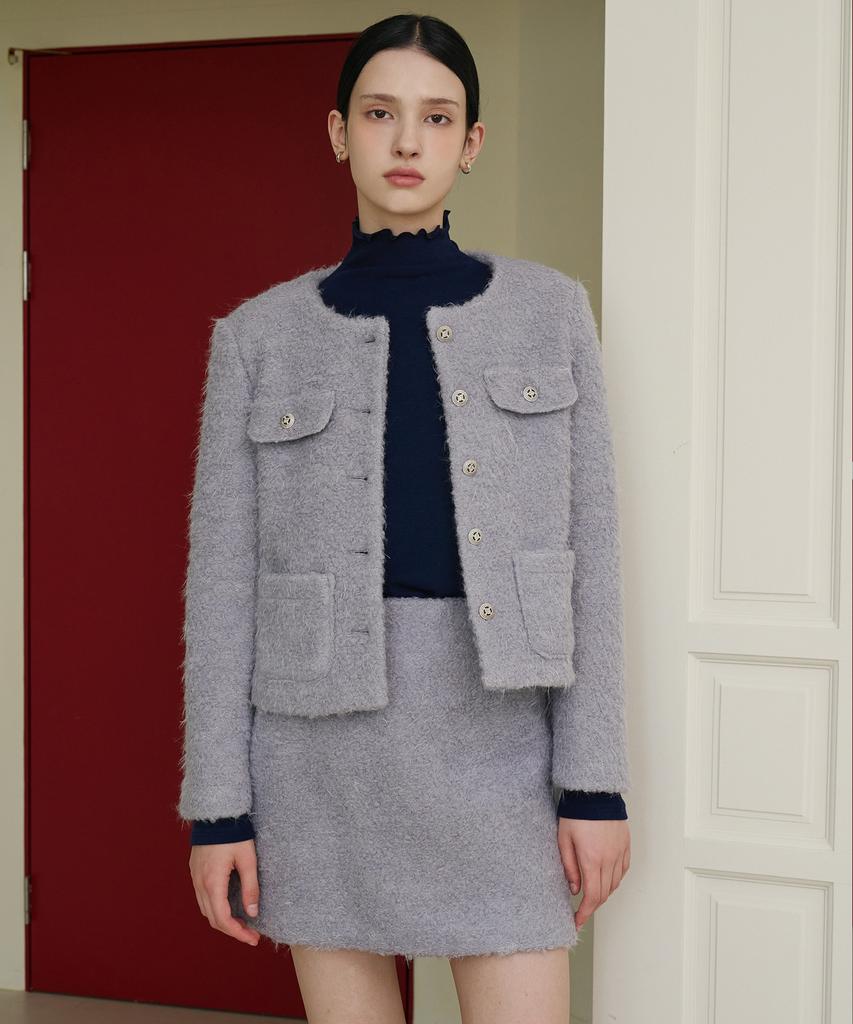 Bye Bye Seop Boucle Wool Mini Skirt Ash Purple [T43]