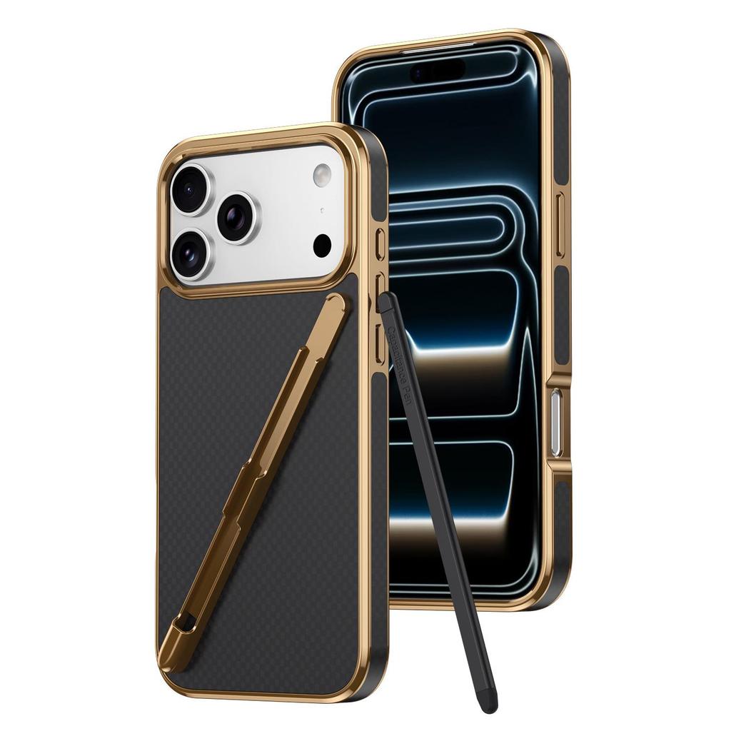 Plaid Cross-Side Sticker for iPhone 17 Pro Max Electroplated Case with Pen Slot for Apple 16 Integrated Case