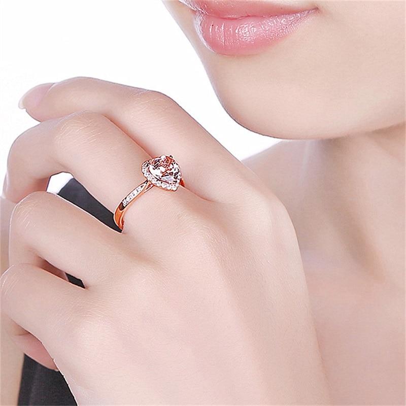 BELLA BOX Fashion Open Rings For Women With Zircon Pink Heart Shape Wedding Luxury Jewelry