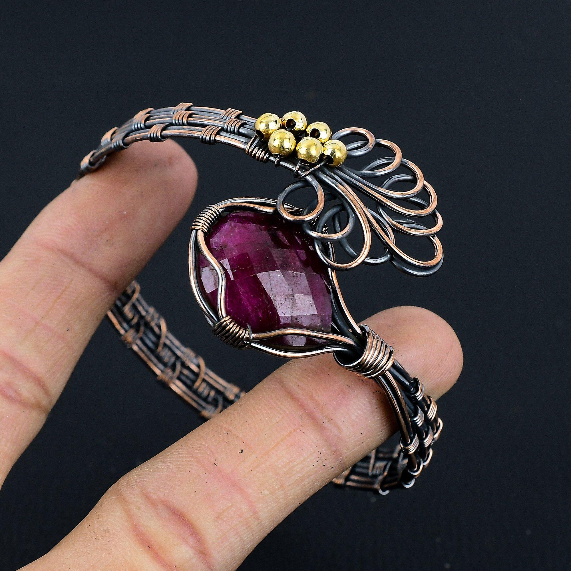 

Рубиновый браслет, Ювелирные изделия из драгоценных камней, обернутых медной проволокой 999 пробы, Браслет ручной работы на День благодарения