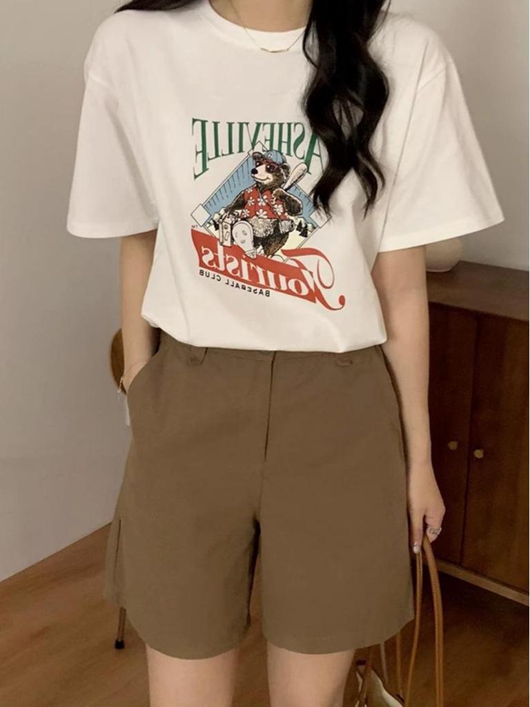 Women's High-Waist Pure Cotton Shorts - Summer 2026 Korean Style, Casual Straight Wide-Leg Design.